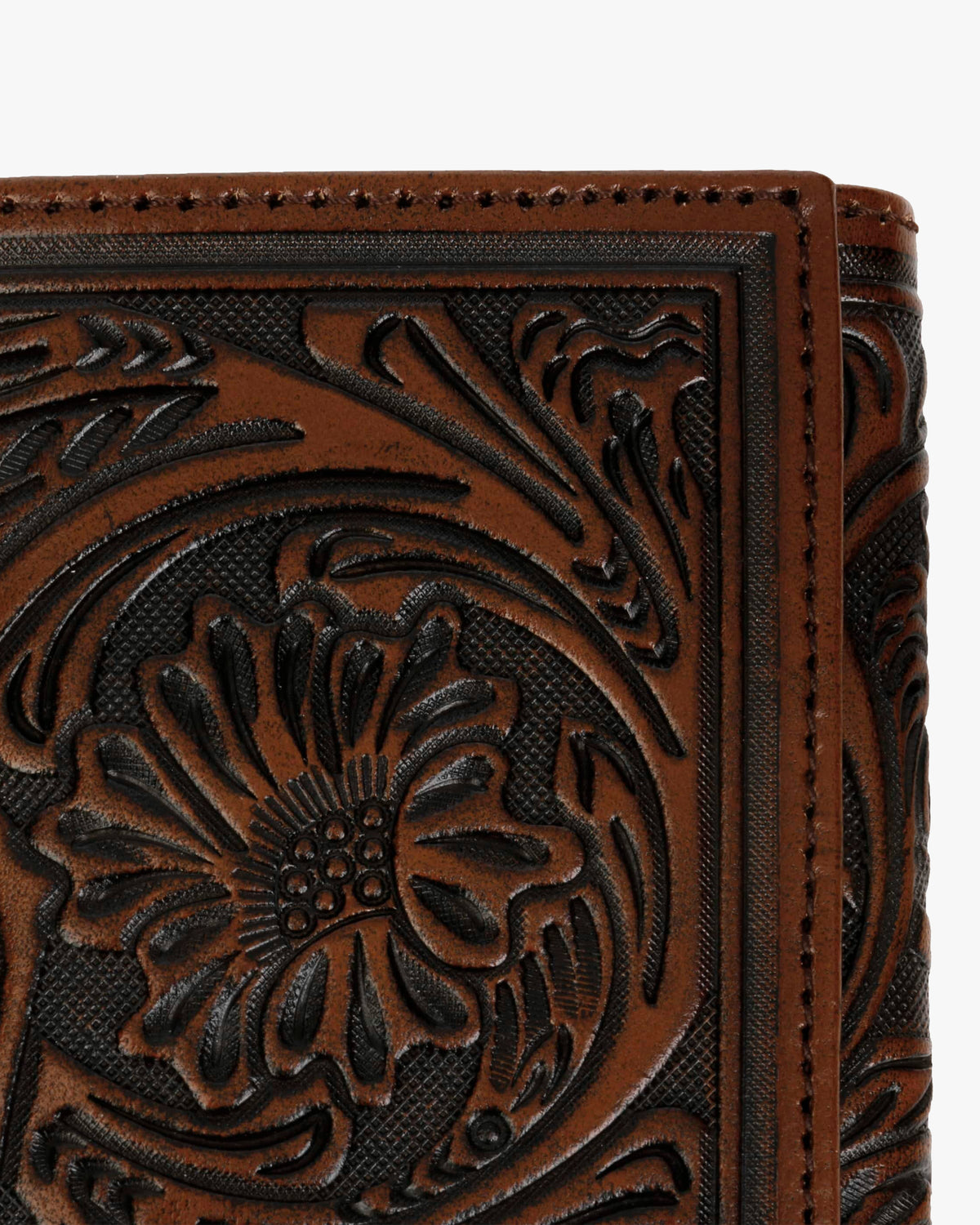 Stetson Tooled Leather Tri-Fold Wallet - Brown / Brass