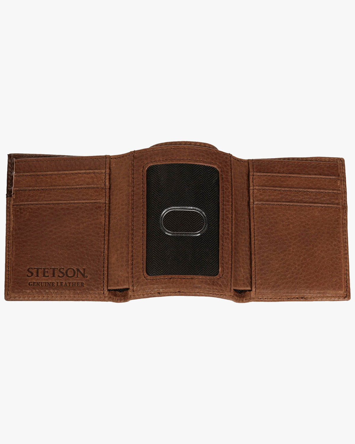Stetson Steer Head Leather Tri-Fold Wallet - Brown / Brass