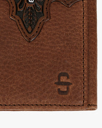 Stetson Steer Head Leather Tri-Fold Wallet - Brown / Brass