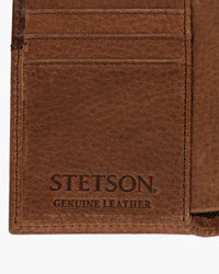 Stetson Steer Head Leather Tri-Fold Wallet - Brown / Brass