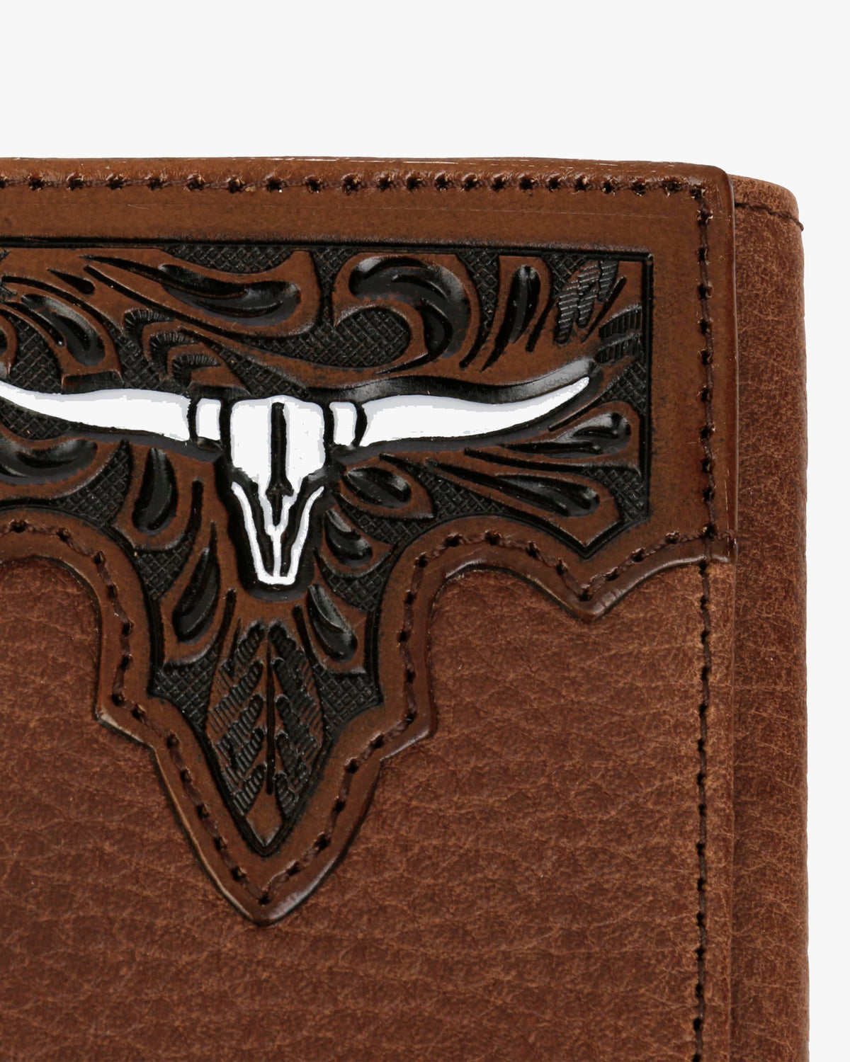 Stetson Steer Head Leather Tri-Fold Wallet - Brown / Brass