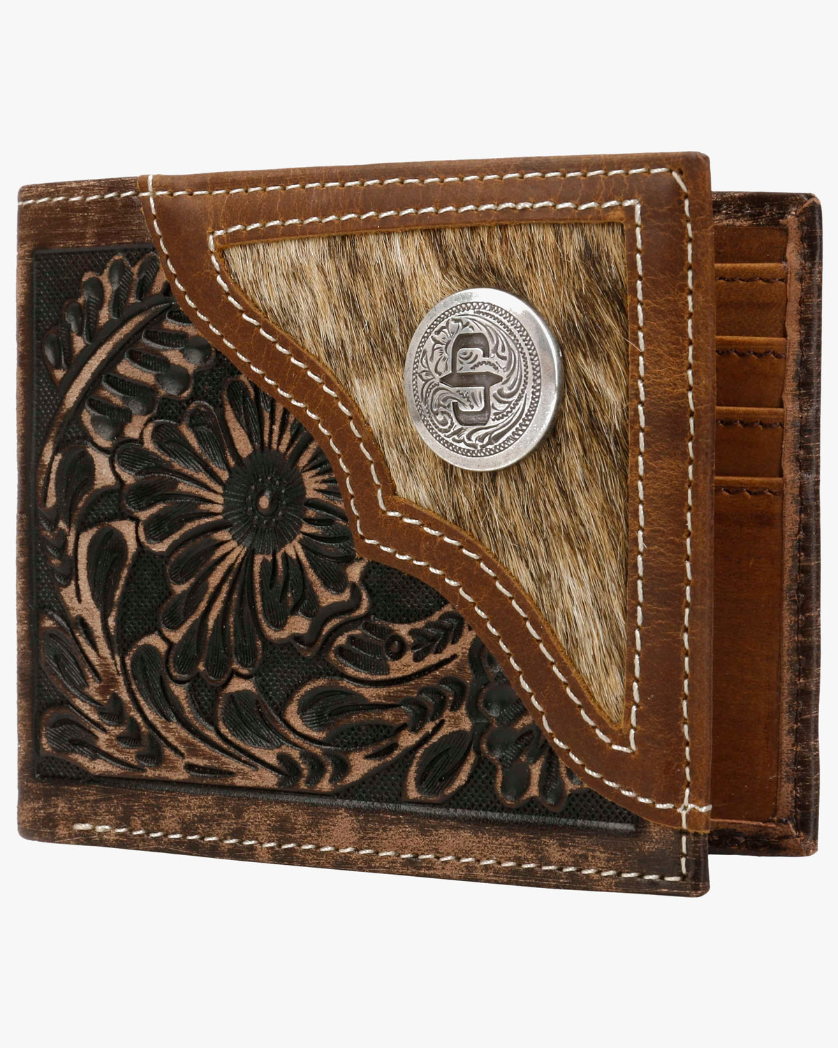 Stetson Hair-On-Hide Concho Leather Bi-Fold Wallet - Brown / Brass | Stetson Wallets & Key Fobs | JEANSTORE