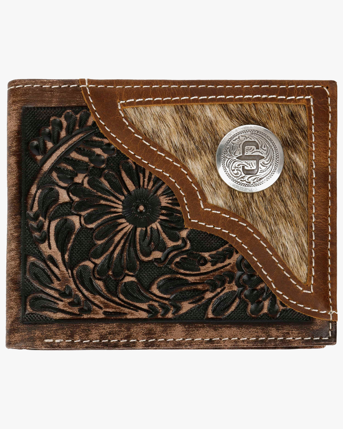 Stetson Hair-On-Hide Concho Leather Bi-Fold Wallet - Brown / Brass | Stetson Wallets & Key Fobs | JEANSTORE