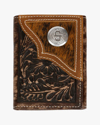 Stetson Hair-On-Hide Concho Leather Tri-Fold Wallet - Brown / Brass