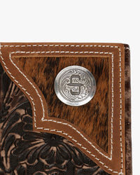 Stetson Hair-On-Hide Concho Leather Tri-Fold Wallet - Brown / Brass