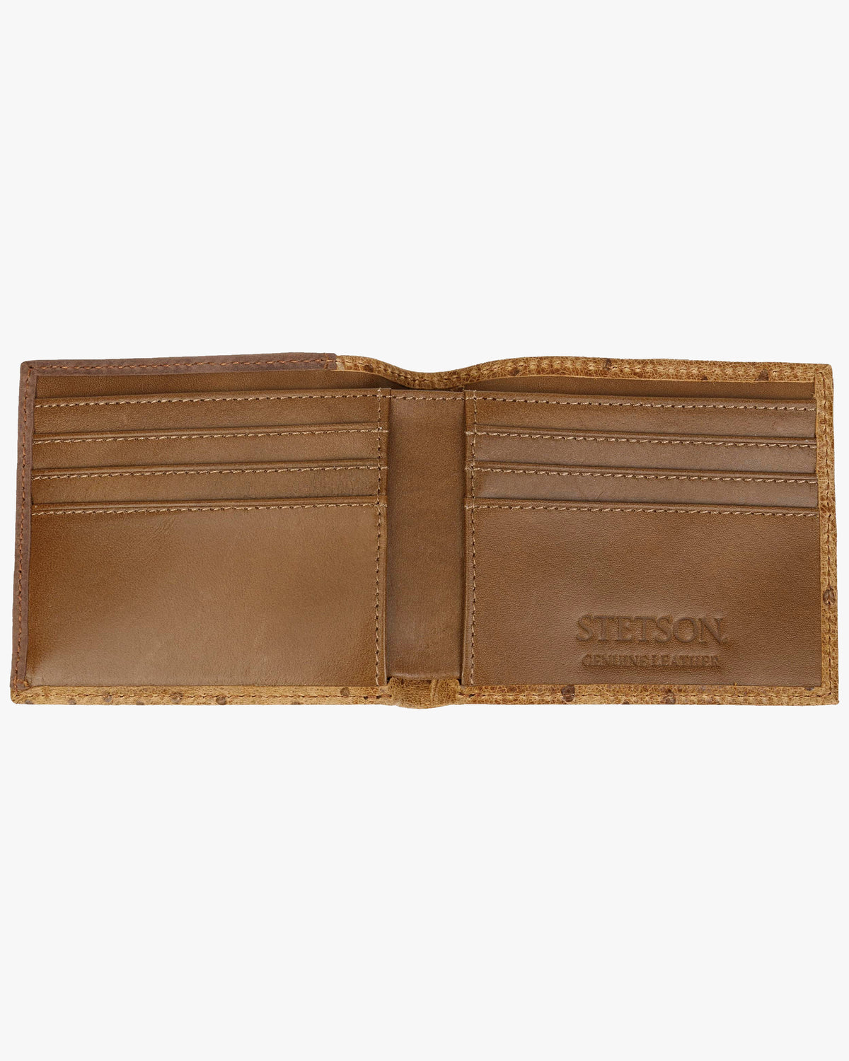 Stetson Ostrich Embossed Leather Bi-Fold Wallet - Brown / Brass
