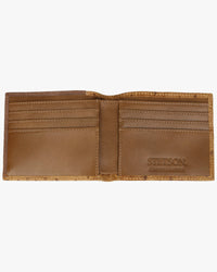 Stetson Ostrich Embossed Leather Bi-Fold Wallet - Brown / Brass