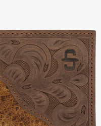 Stetson Ostrich Embossed Leather Bi-Fold Wallet - Brown / Brass