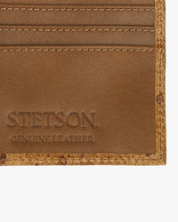 Stetson Ostrich Embossed Leather Bi-Fold Wallet - Brown / Brass