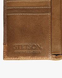 Stetson Ostrich Embossed Leather Tri-Fold Wallet - Brown / Brass