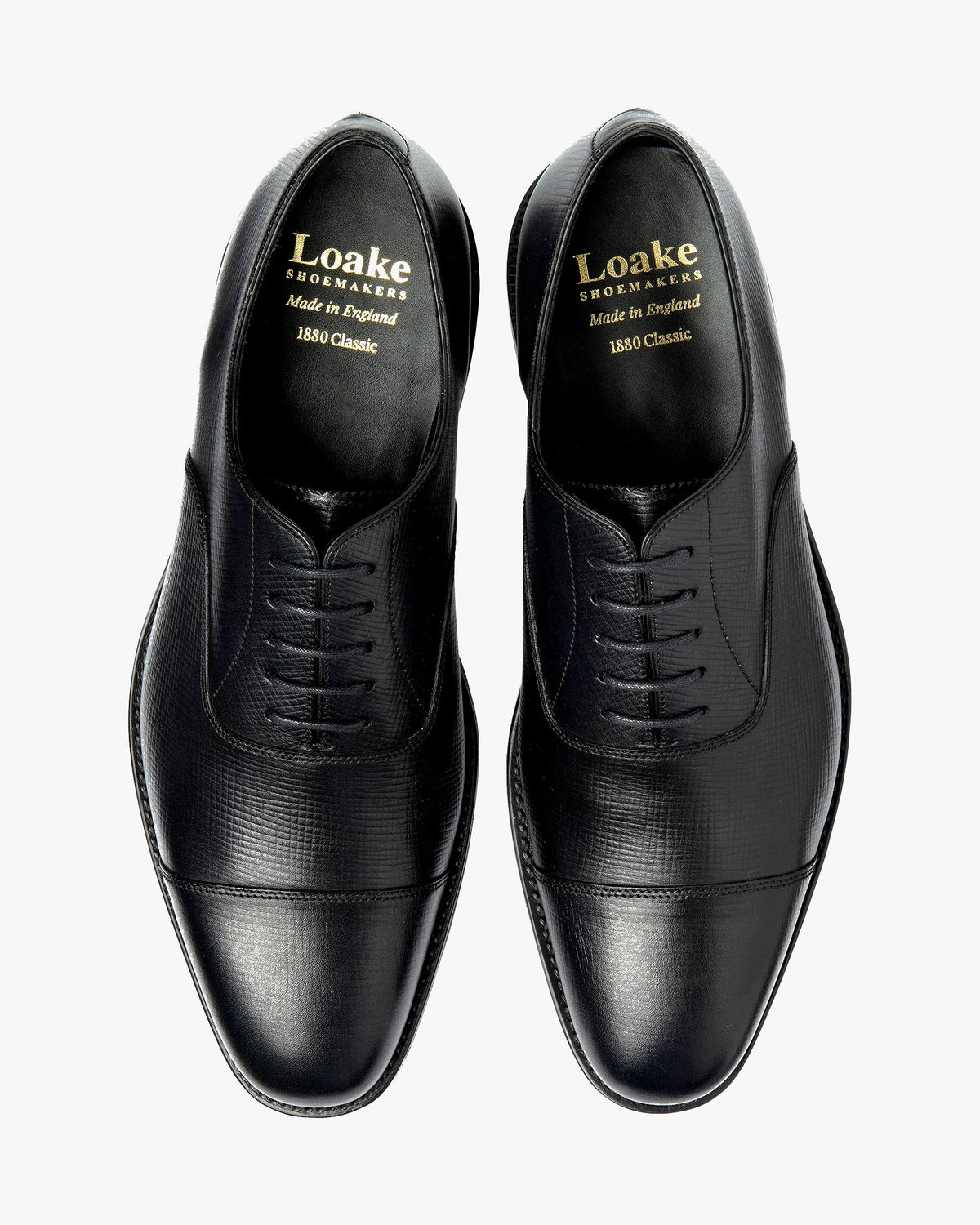 Loake 1880 Classic Aldwych Toe-Cap Oxford Shoe - Black Hatch Grain