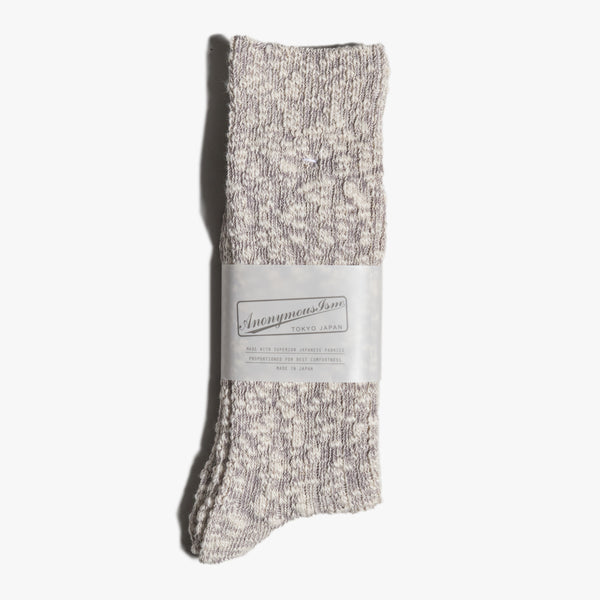anonymous ism lightweight slub crew socks medium grey single sock flat lay