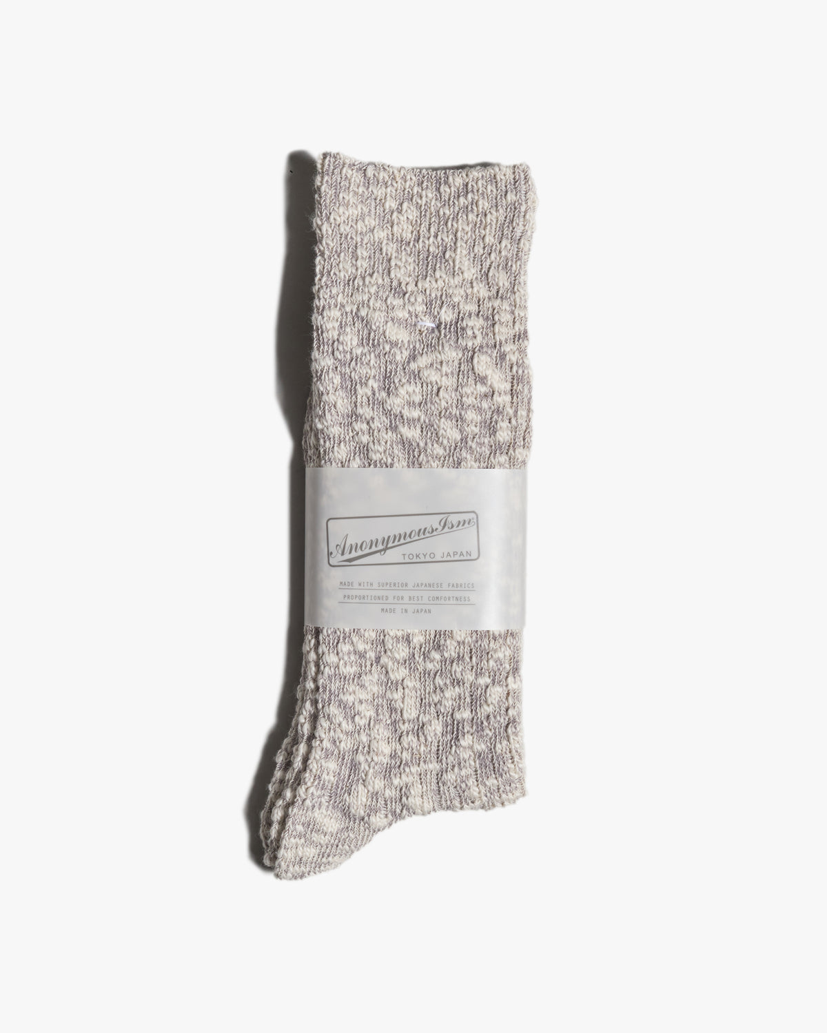 anonymous ism lightweight slub crew socks medium grey single sock flat lay