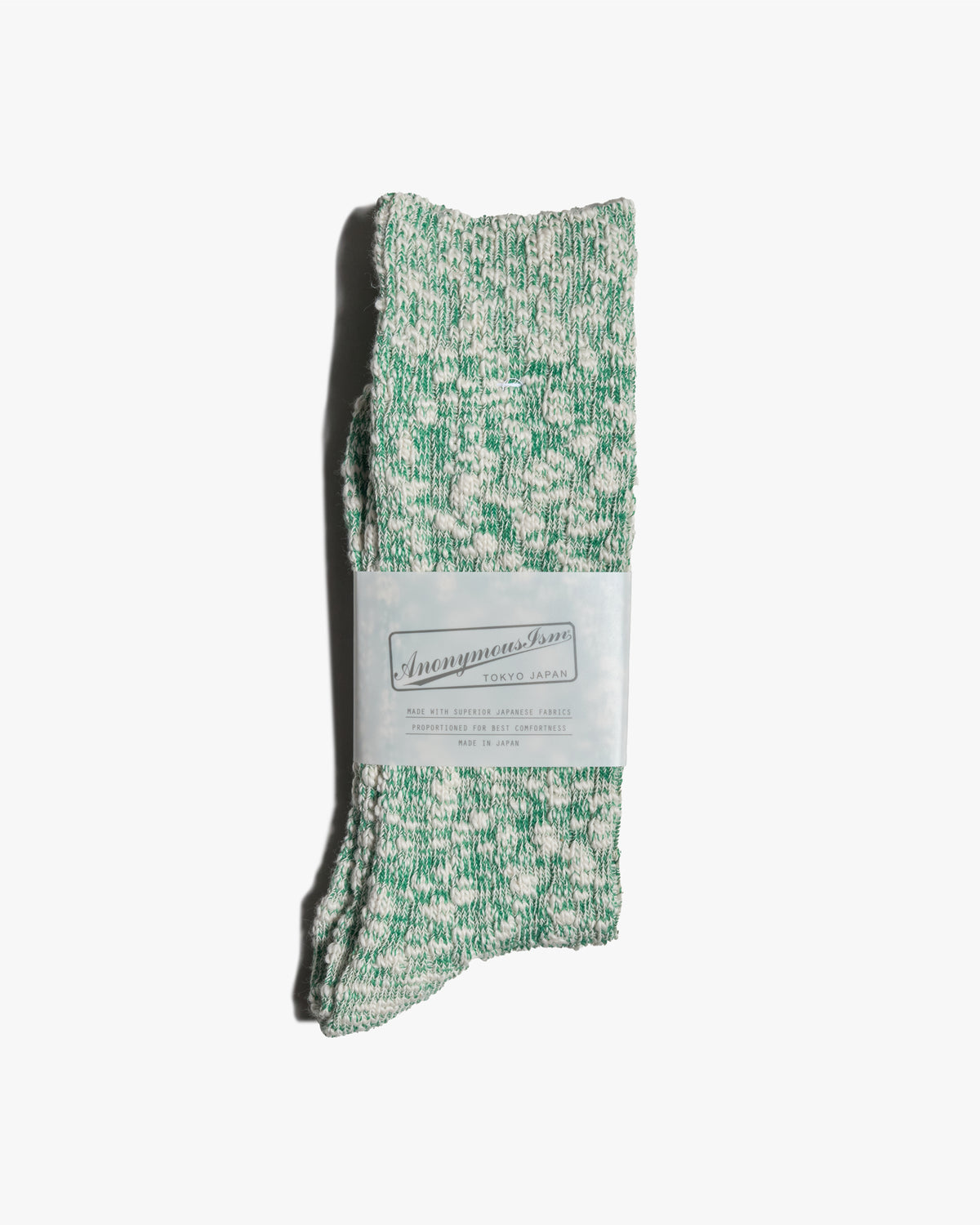 anonymous ism lightweight slub crew socks green single sock flat lay