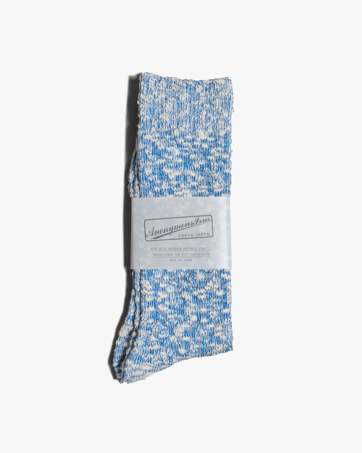anonymous ism lightweight slub crew socks blue single sock flat lay