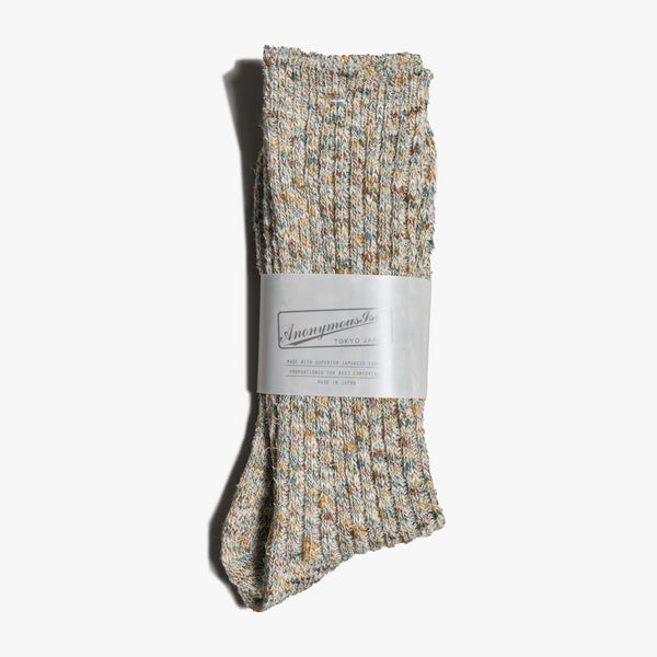 anonymous ism homespun art yarn crew socks khaki single sock flat lay