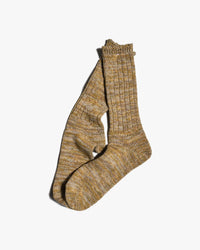 anonymous ism khaki 5 colour mix crew socks pair at an angle showing textured knit design