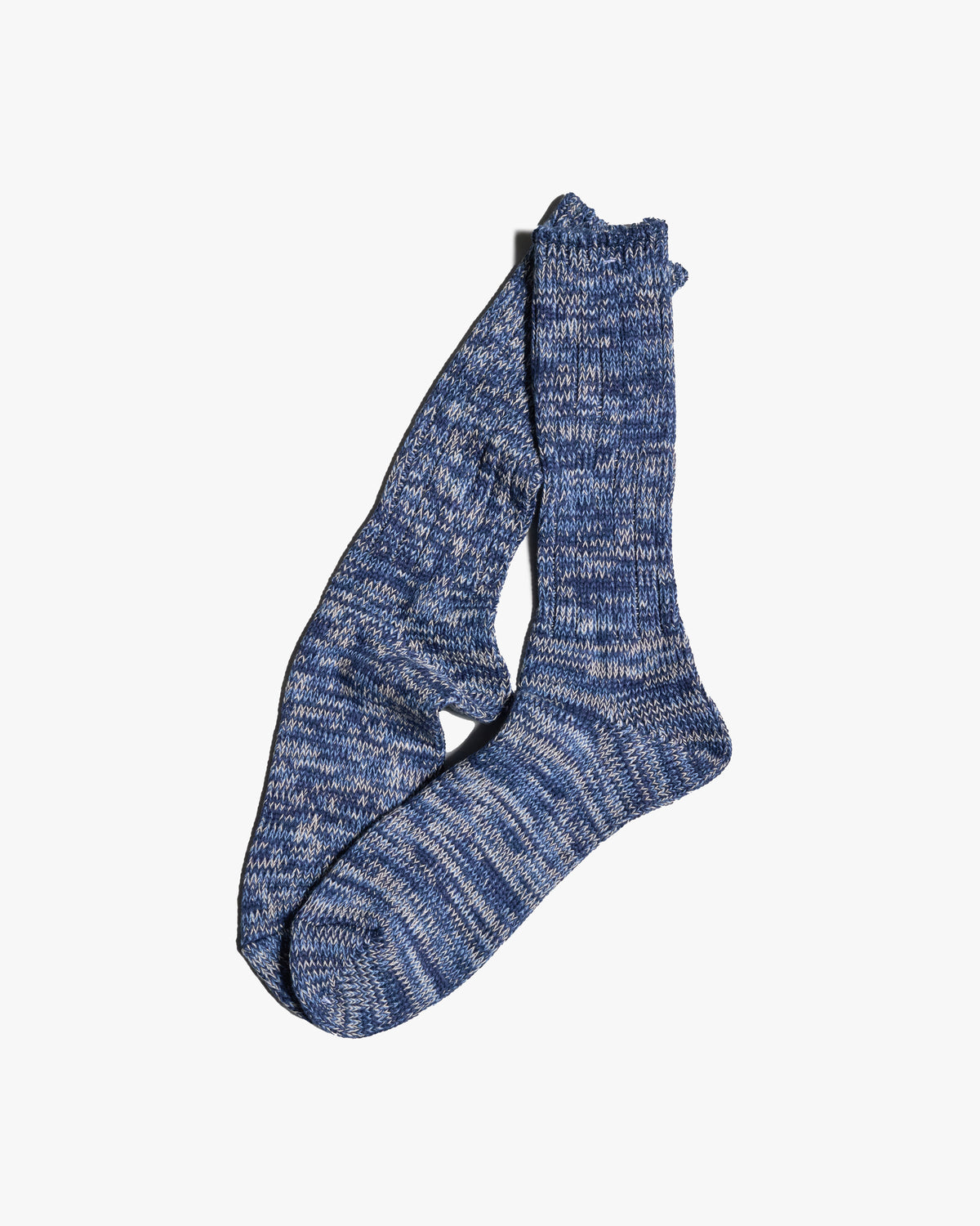 anonymous ism navy 5 colour mix crew socks pair at an angle showing textured knit design