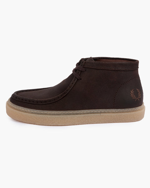 Fred Perry Dawson Mid Waxed Suede Moc Toe Shoes - Burnt