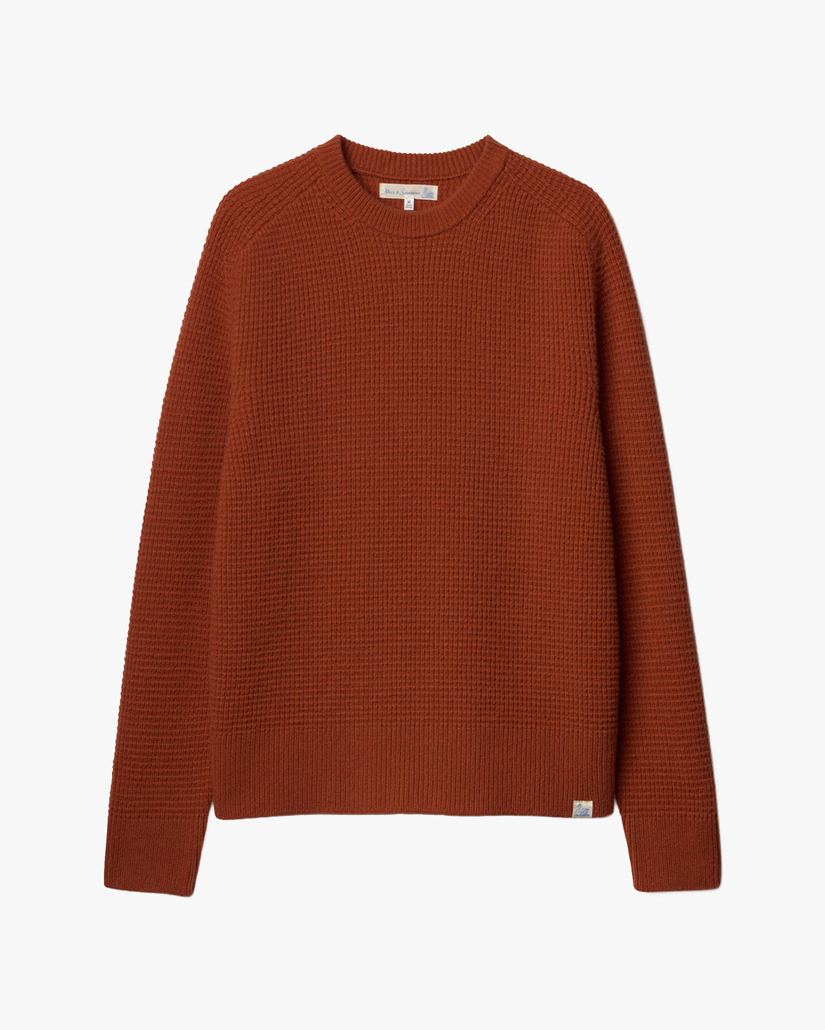 Merz b. Schwanen BLADE02 Merino Wool & Cashmere Relaxed Waffle Pullover - Rust
