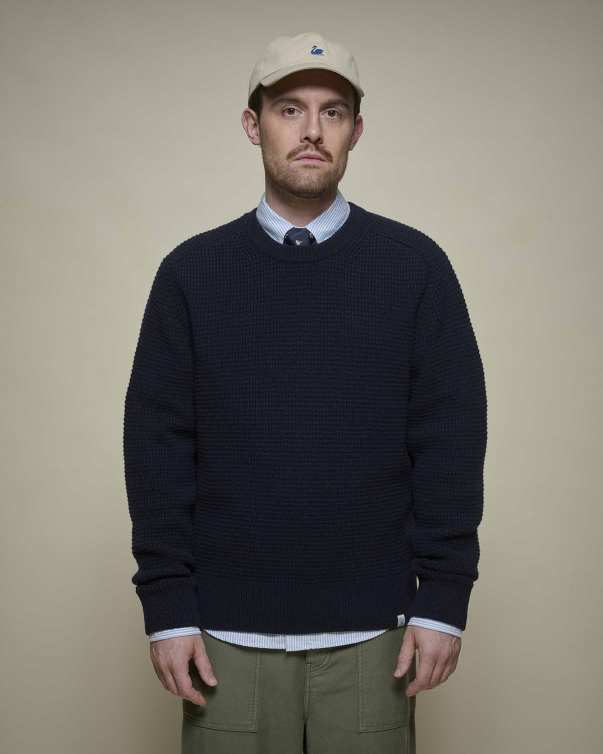 Merz b. Schwanen BLADE02 Merino Wool & Cashmere Relaxed Waffle Pullover - Dark Navy