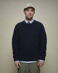 Merz b. Schwanen BLADE02 Merino Wool & Cashmere Relaxed Waffle Pullover - Dark Navy