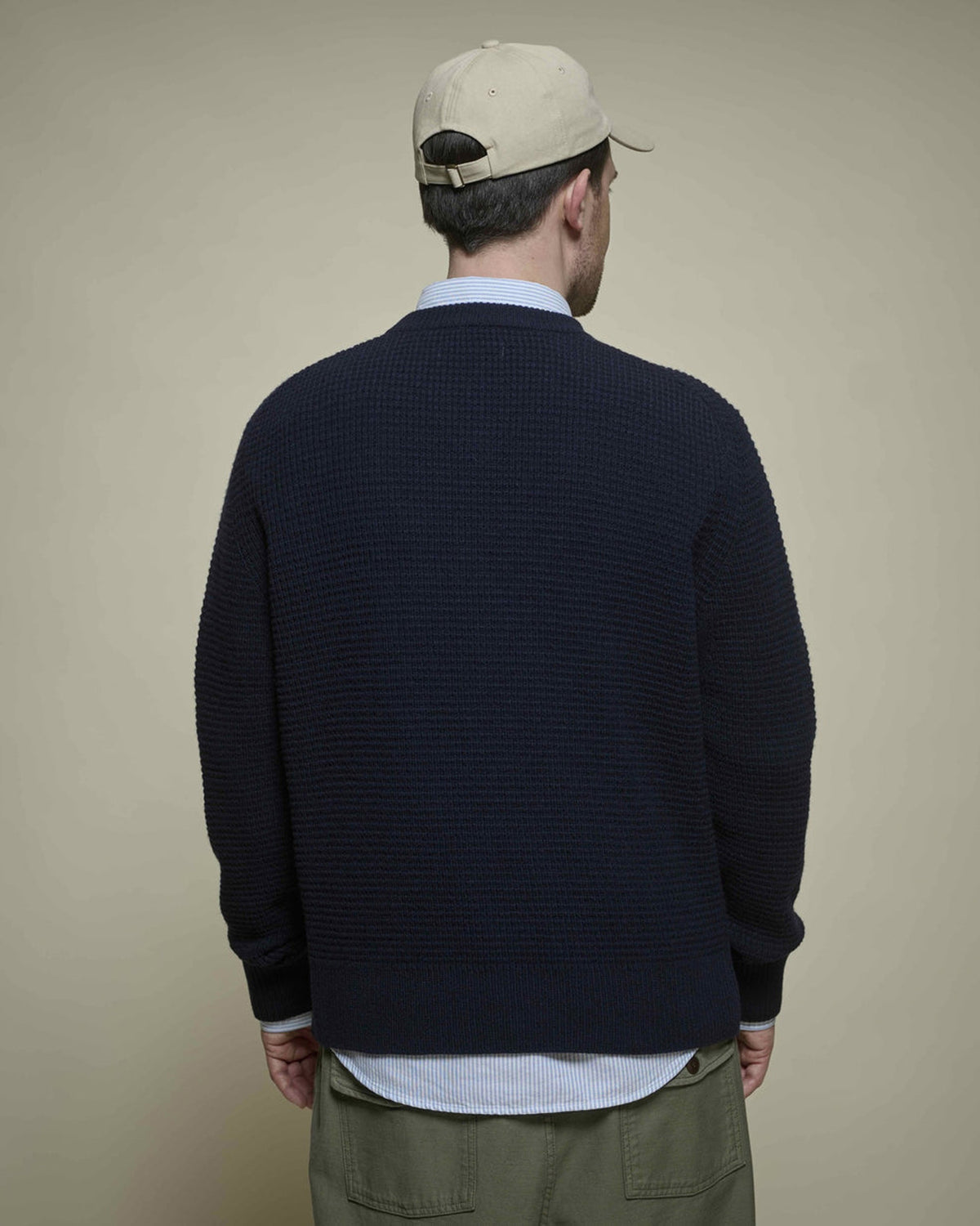 Merz b. Schwanen BLADE02 Merino Wool & Cashmere Relaxed Waffle Pullover - Dark Navy