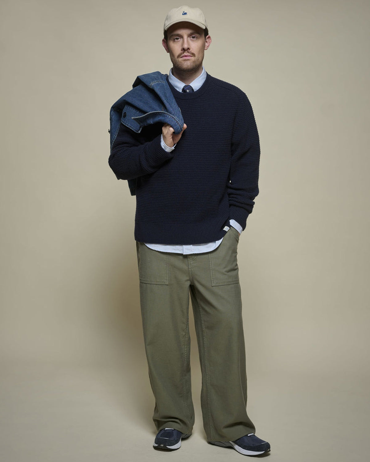 Merz b. Schwanen BLADE02 Merino Wool & Cashmere Relaxed Waffle Pullover - Dark Navy