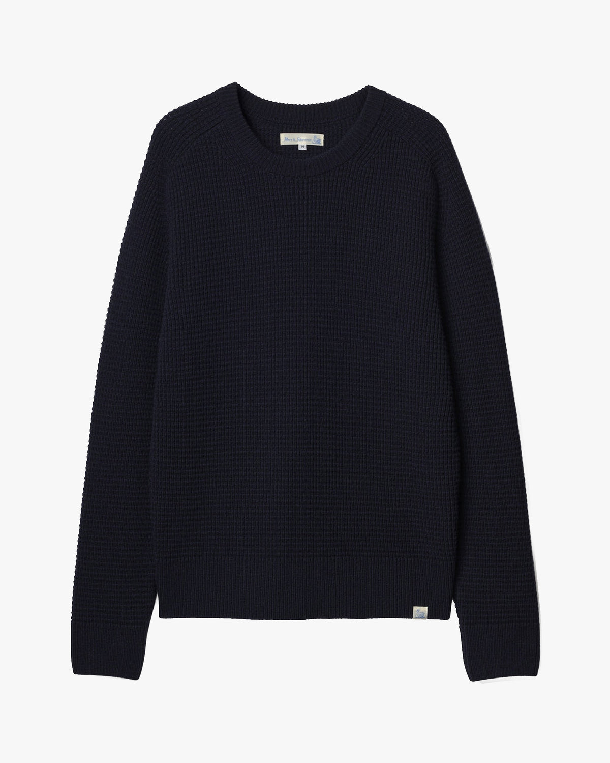 Merz b. Schwanen BLADE02 Merino Wool & Cashmere Relaxed Waffle Pullover - Dark Navy