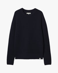 Merz b. Schwanen BLADE02 Merino Wool & Cashmere Relaxed Waffle Pullover - Dark Navy