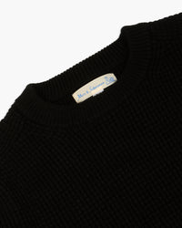 Merz b. Schwanen Good Basics BLADE02 Merino Wool & Cashmere Relaxed Waffle Pullover - Deep Black | Merz b. Schwanen Sweaters & Knitwear | JEANSTORE