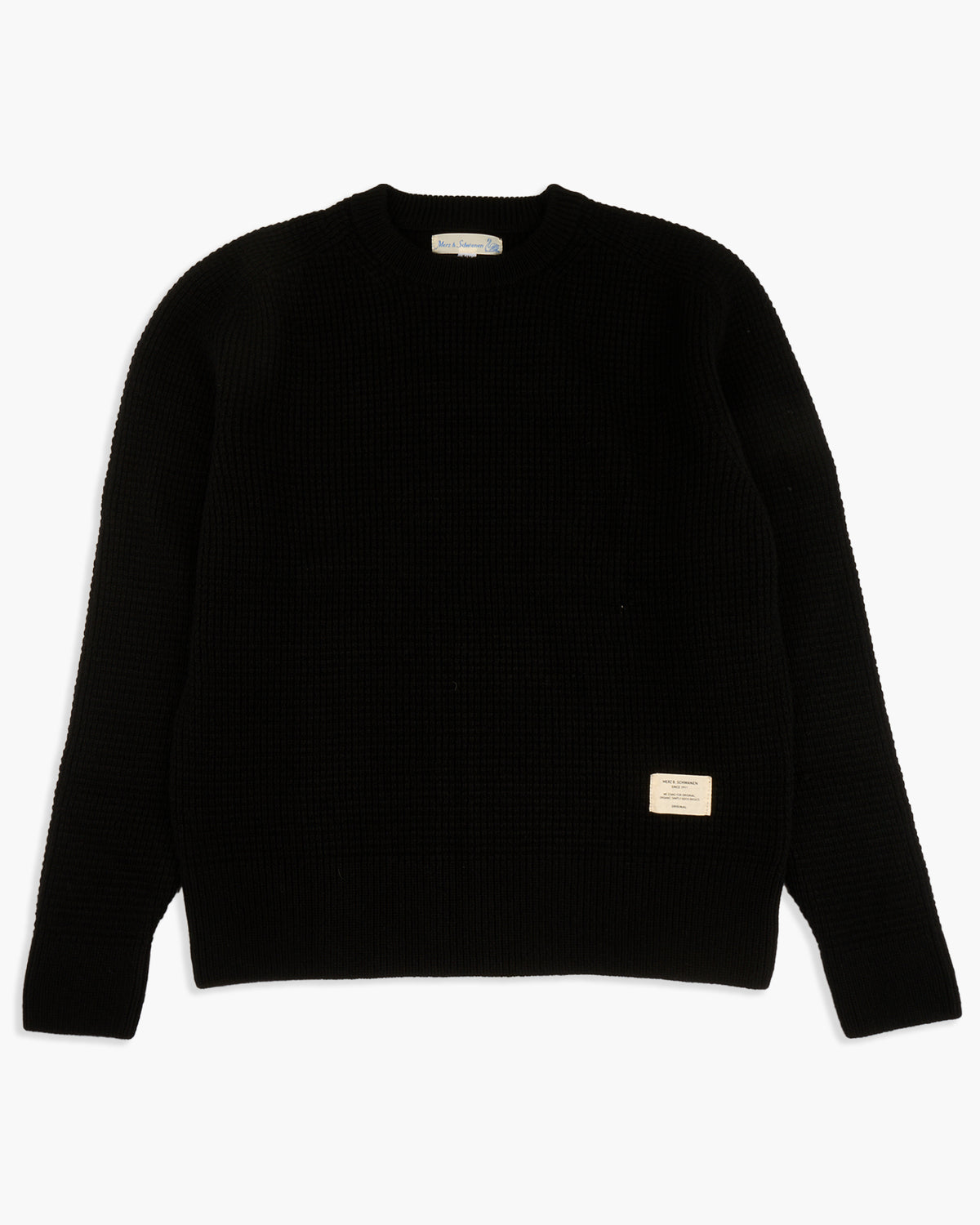 Merz b. Schwanen Good Basics BLADE02 Merino Wool & Cashmere Relaxed Waffle Pullover - Deep Black | Merz b. Schwanen Sweaters & Knitwear | JEANSTORE