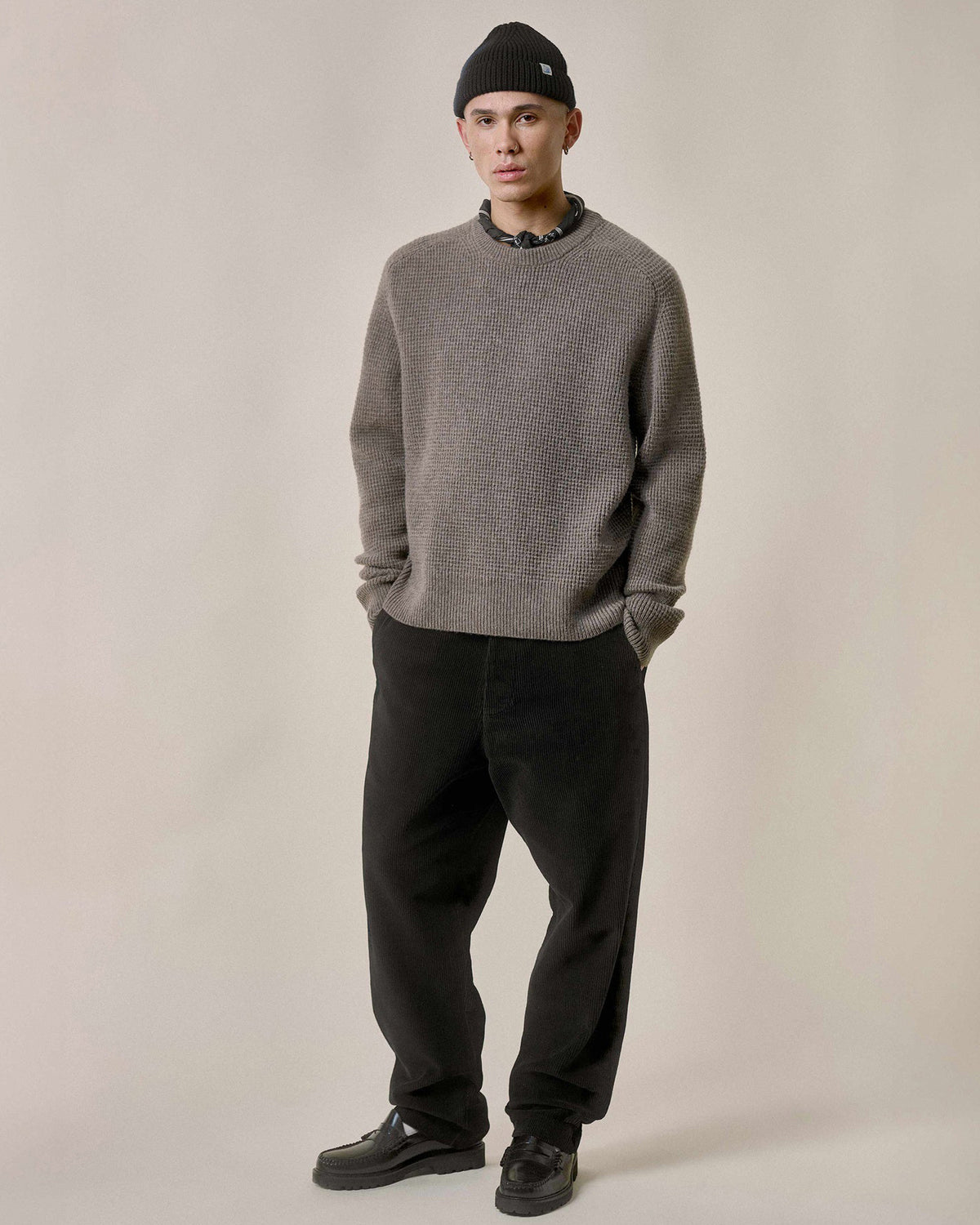 Merz b. Schwanen BLADE02 Merino Wool & Cashmere Relaxed Waffle Pullover - Grain