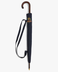 baracuta classic navy umbrella closed with strap and wooden handle