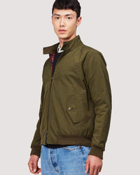 baracuta g9 harrington jacket in beech, front view as worn by model