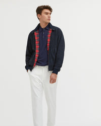 baracuta g9 suede harrington jacket navy full outfit view