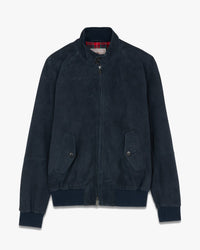 baracuta g9 suede harrington jacket navy front view
