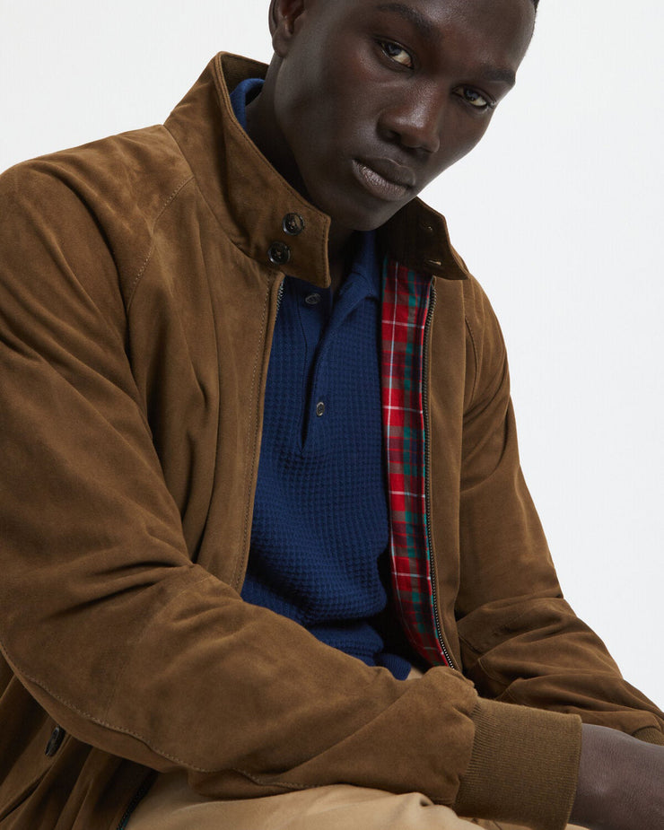 Baracuta G9 Suede Harrington Jacket Dark Olive