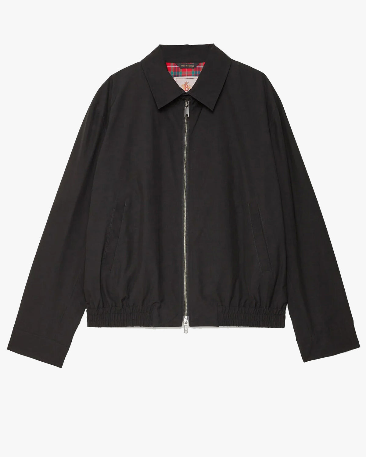 baracuta g18 harrington jacket mens black front view against white background