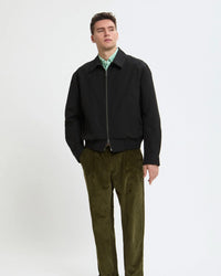 baracuta g18 harrington jacket black mens full outfit view with model facing forwards