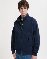 baracuta g9 twill jacket navy worn front view on model