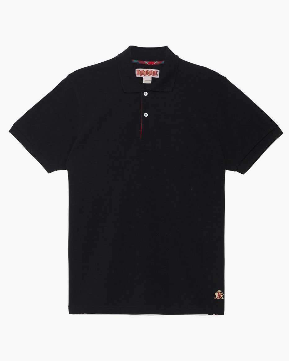 baracuta tartan placket polo shirt black front view
