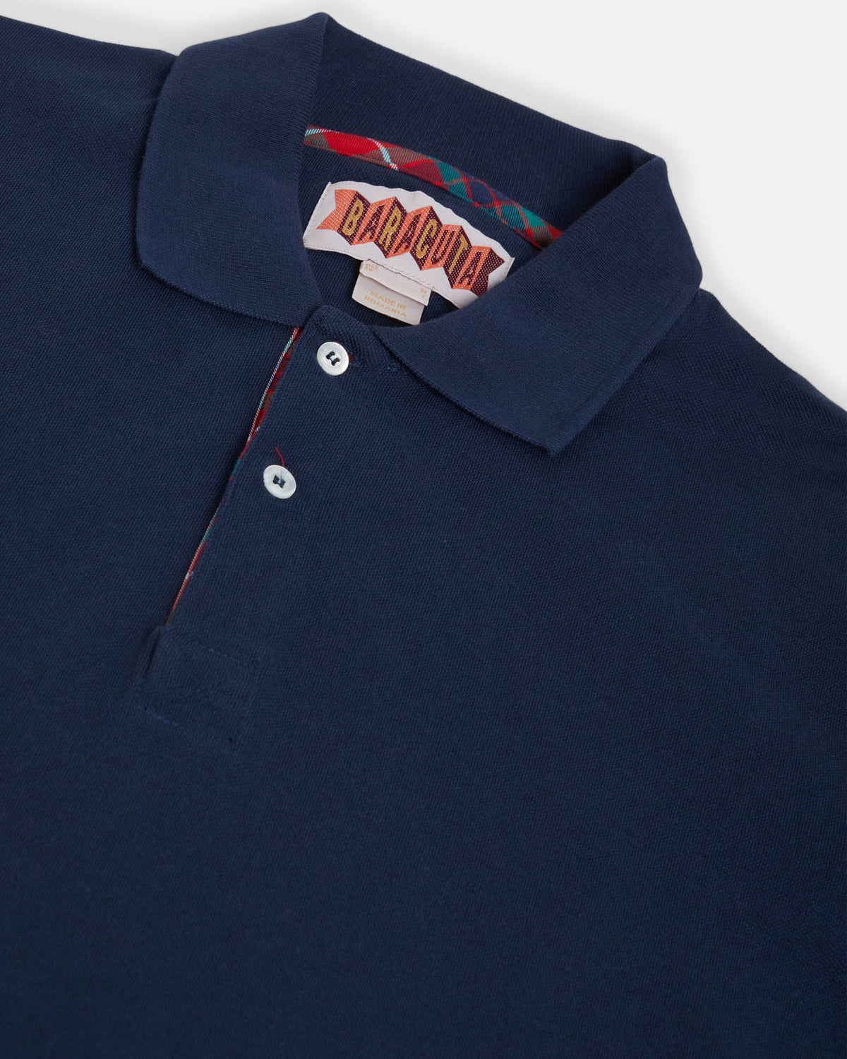 Baracuta Tartan Placket Polo Shirt - Navy | Baracuta Polo Shirts | JEANSTORE