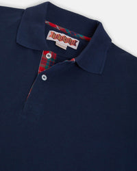 Baracuta Tartan Placket Polo Shirt - Navy | Baracuta Polo Shirts | JEANSTORE