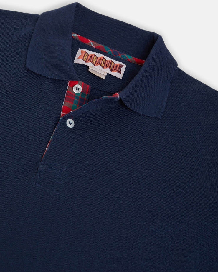 Baracuta Tartan Placket Polo Shirt - Navy