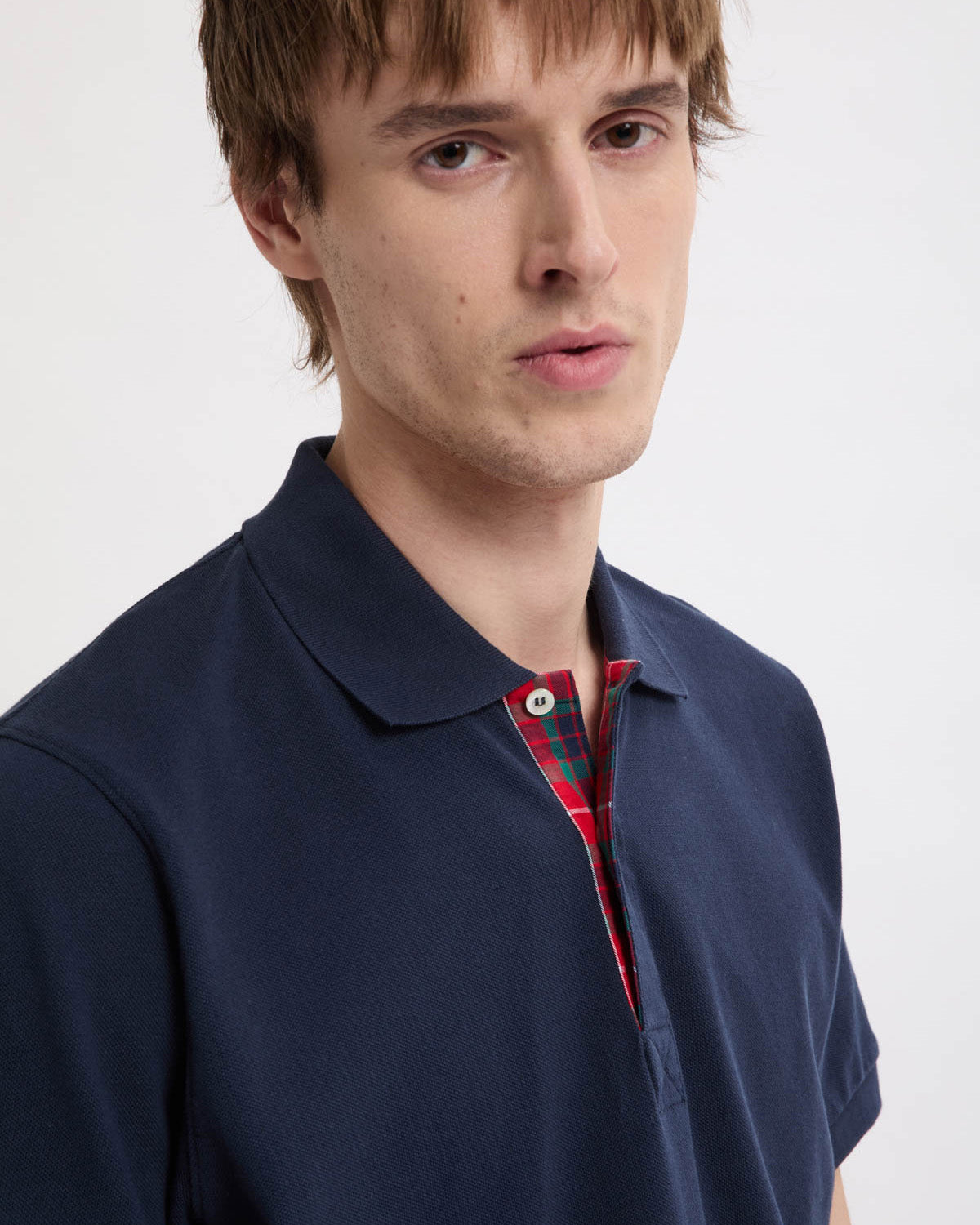 Baracuta Tartan Placket Polo Shirt - Navy | Baracuta Polo Shirts | JEANSTORE