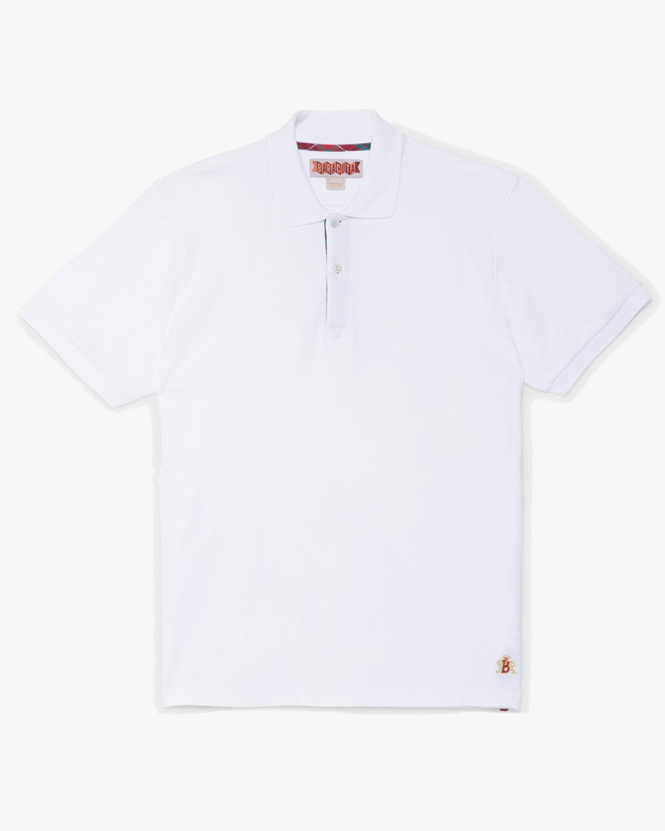 baracuta tartan placket polo shirt bone white front view