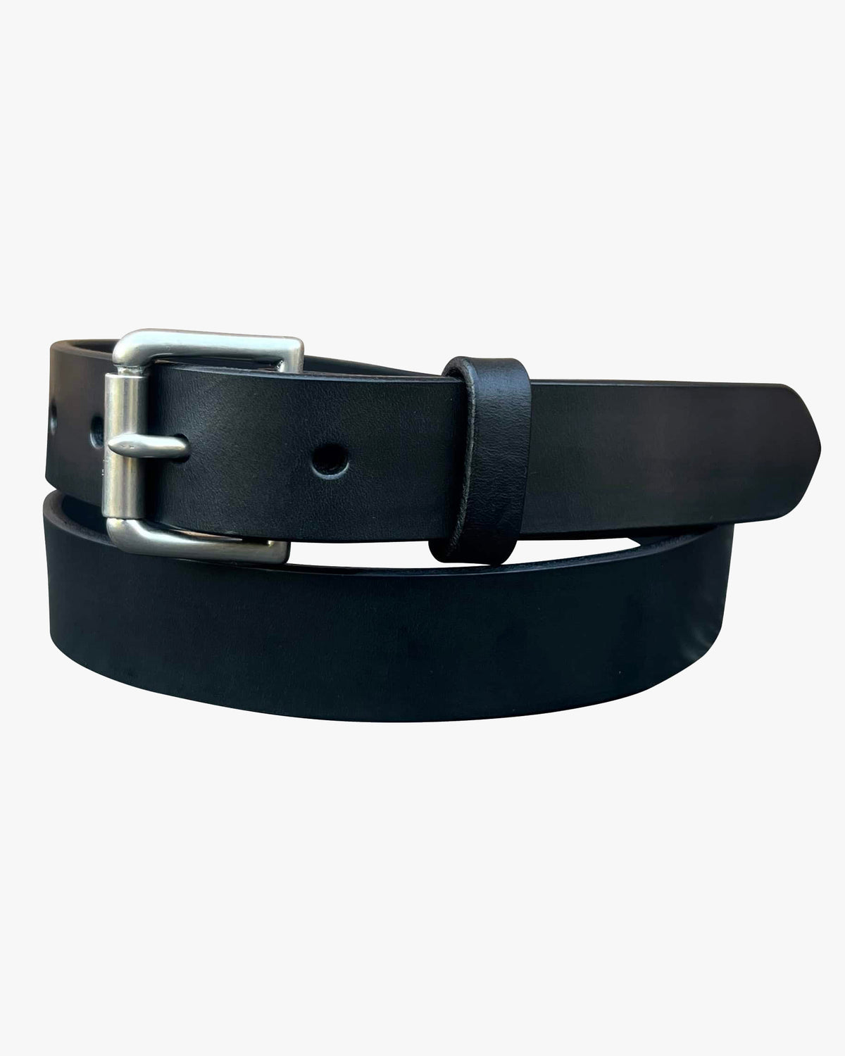 Barnes and Moore Slim Roller Harness Leather Belt - Black / Nickel