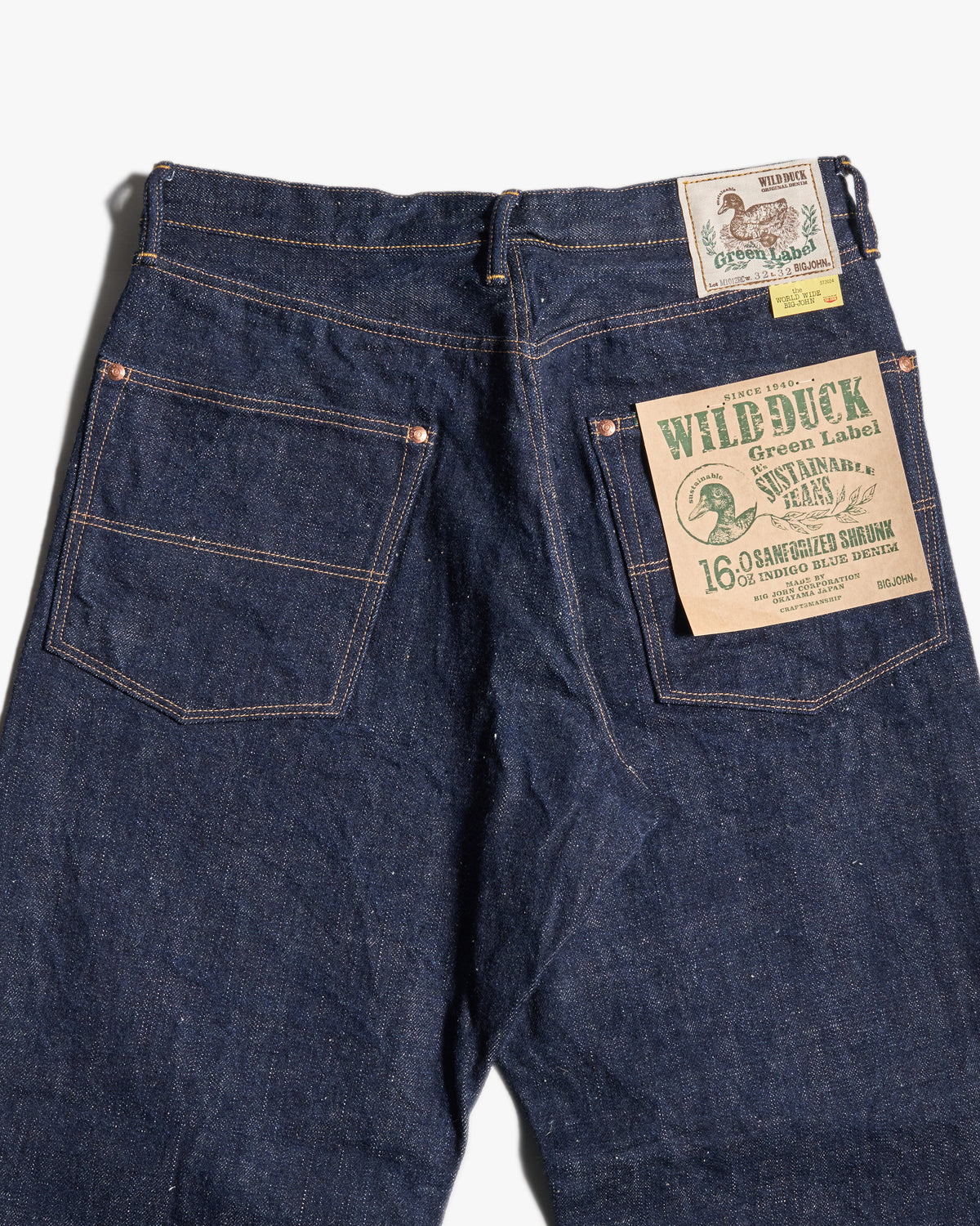 Big John Green Label M1012RC Wild Duck Wide Straight Selvedge Jeans - Indigo Onewash