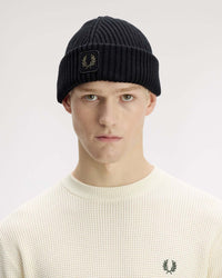 Fred Perry Cotton Ribbed Beanie - Black